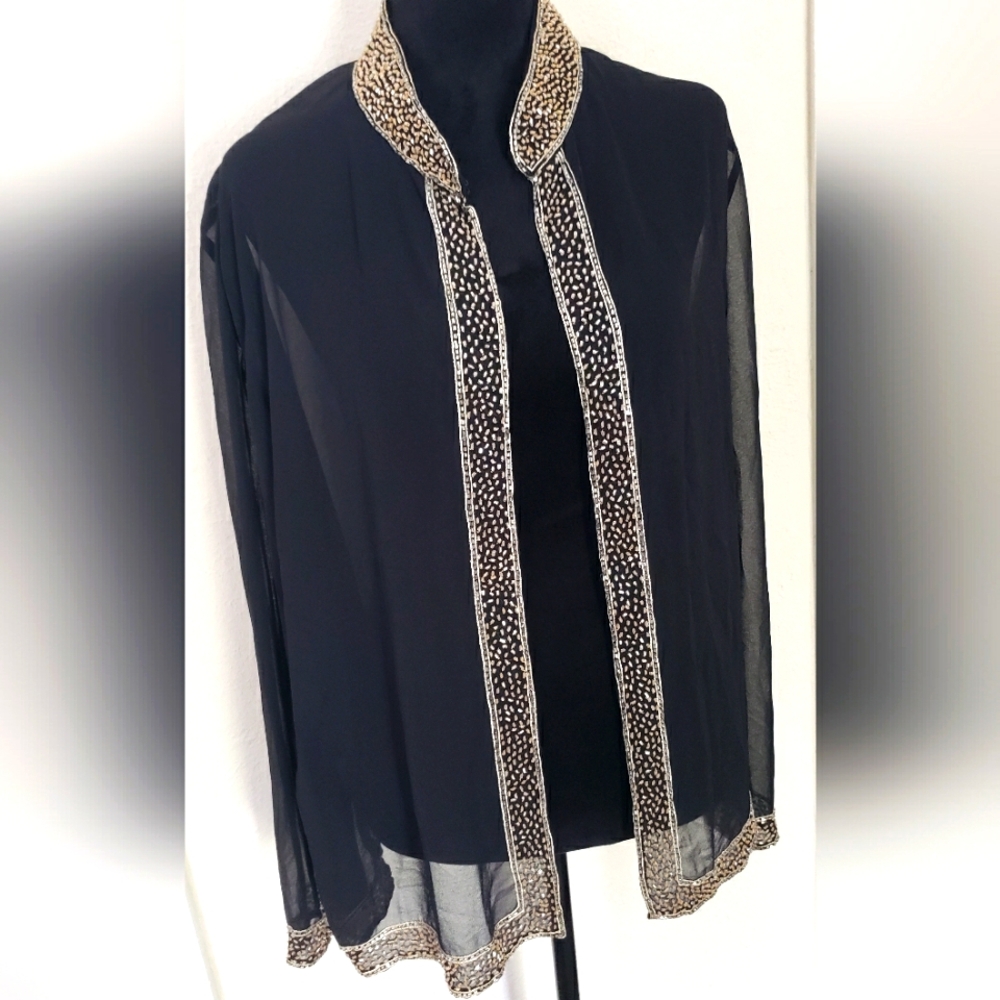 J Kara Vintage Black Sheer Jacket with Gold Accents